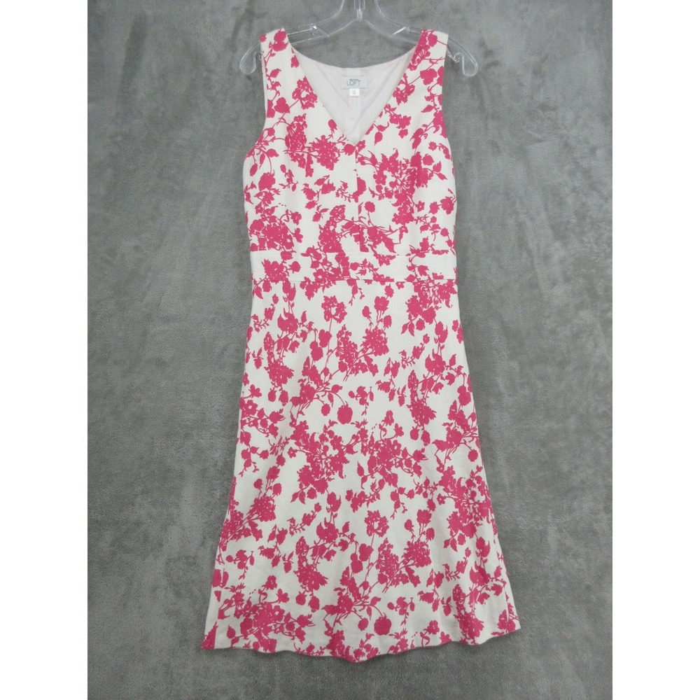 Ann Taylor LOFT Dress Womens Size 10 Floral Linen Blend Sheath Midi Feminine